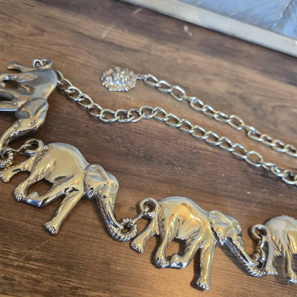 Anne Klein Belt Silver Metal Elephants Chain Belt 50